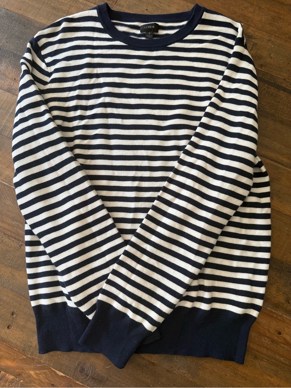J. Crew Men's Navy & White Striped Crewneck Sweater